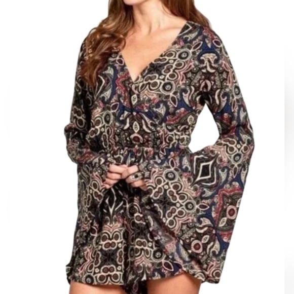 Abercrombie & Fitch Paisley Poet Sleeve Romper Size Small - Picture 1 of 5